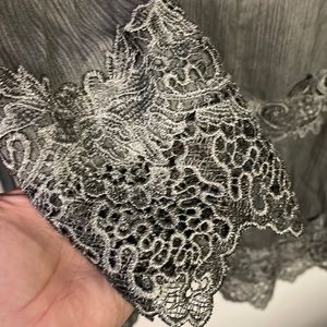 Fashion U Dress- Gray with gorgeous lace appliqué. Size XL. V-neck.